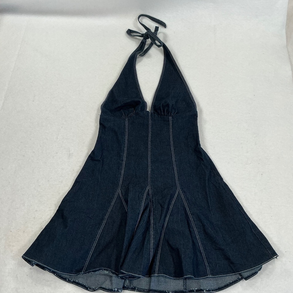 Kimchi Blue Urban Outfitters Denim Halter Mini Dress Dark Wash Smocked Back S